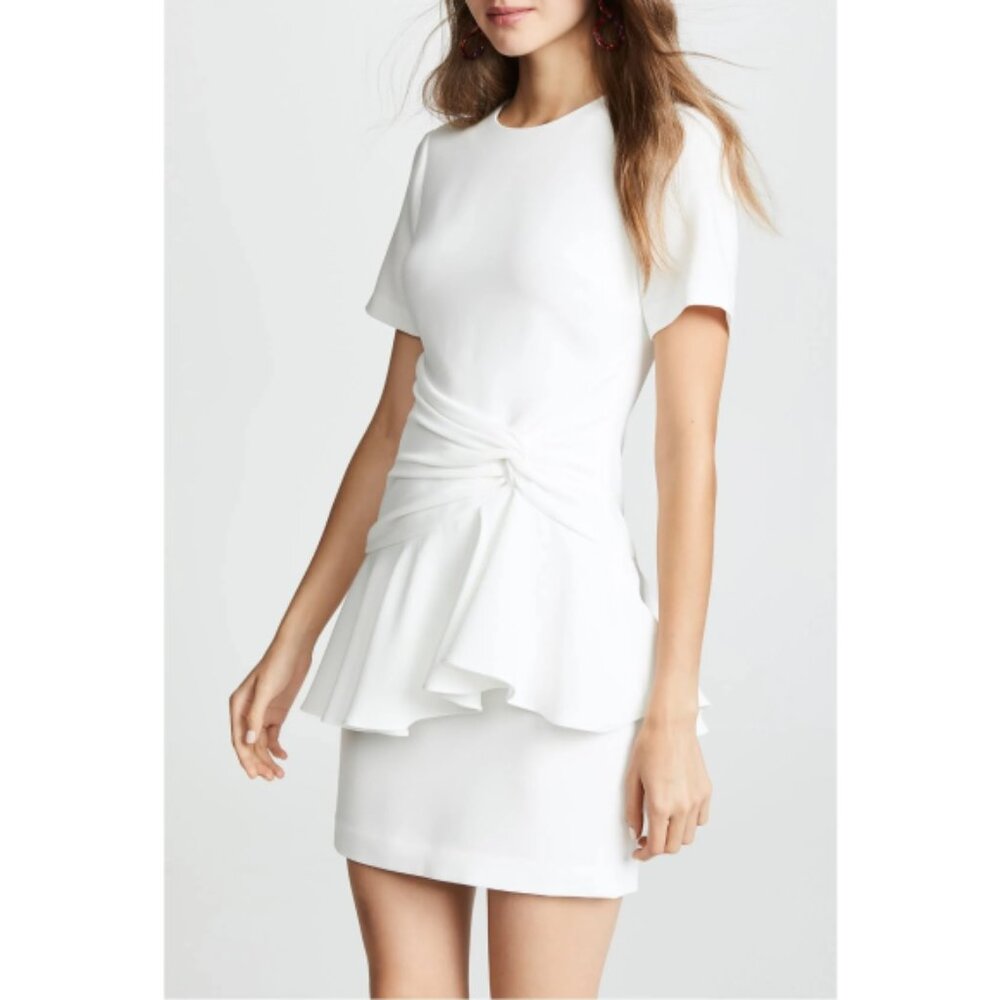 CINQ À SEPT 'Fontaine' Crepe Front-Overlay Flounce Mini-Dress, Ivory - Picture 2 of 7